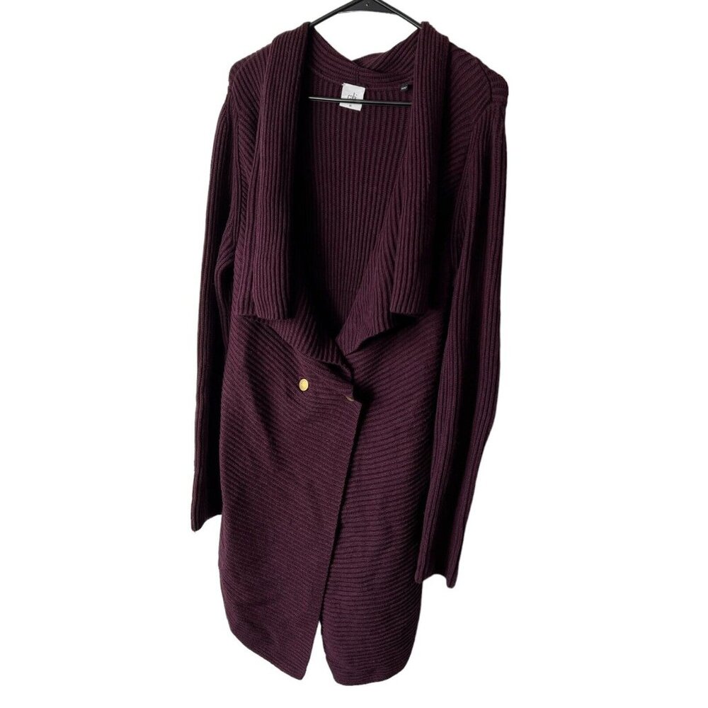 Cabi Womens Cardigan M Purple Mauve Grape Regal Button Closure Long Sweater Long - Picture 2 of 9